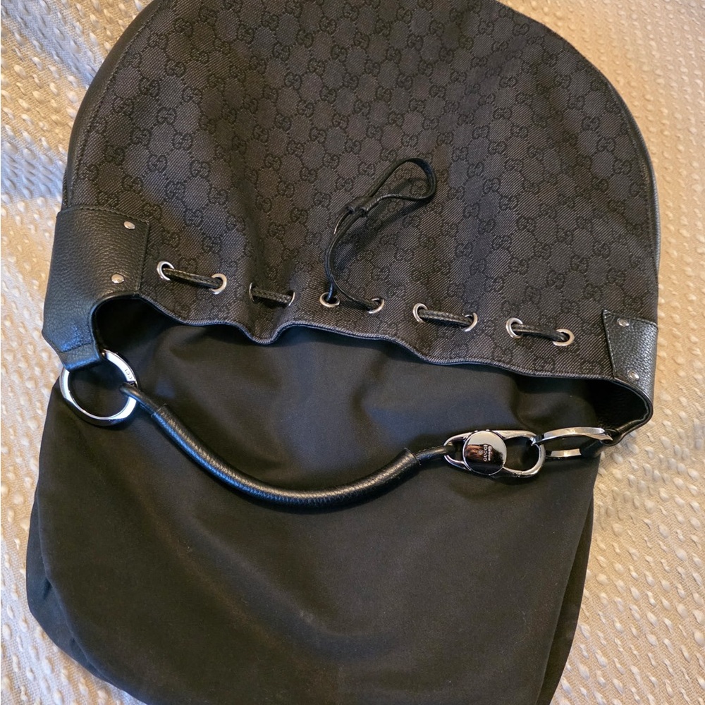Authentic GUCCI black denim crescent shoulder bag - Picture 12 of 16